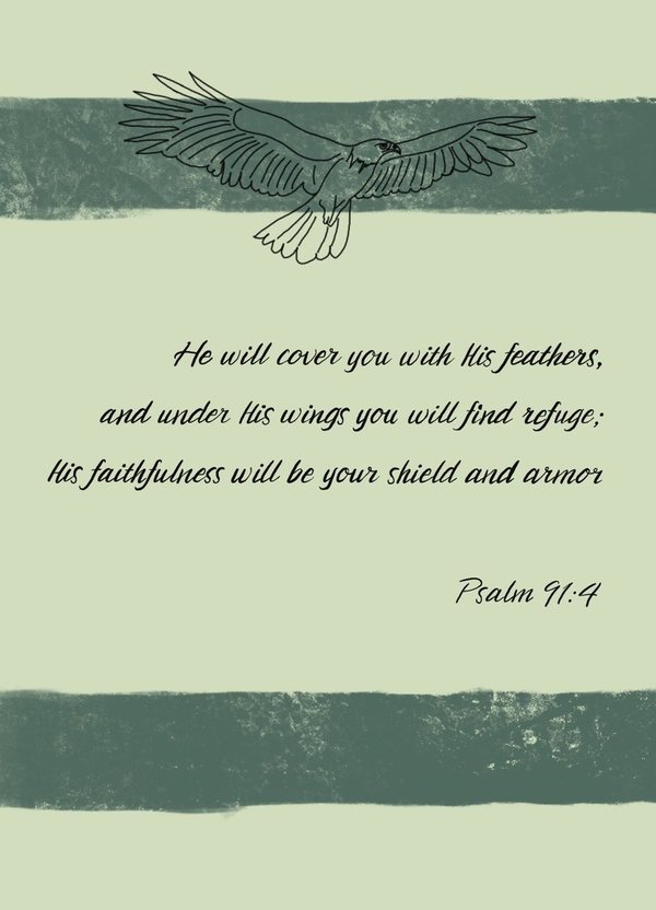 Christelijke kaart - He will cover you with His feathers